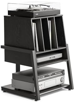 FITUEYES Design Mobile Giradischi 4-level, Mobile HIFI Contiene 120 Record, Carico Massimo 50 kg, Adatto per Soggiorno, Sala Musica, Nero