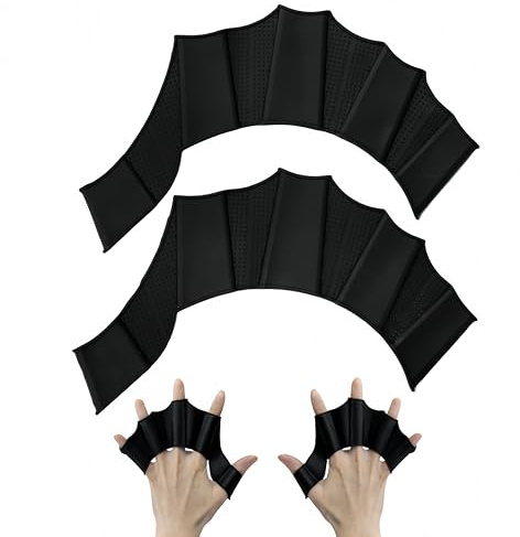 1 par de guantes de natación de silicona, guantes de malla para natación, guantes de natación para hombres, mujeres, niños, aletas de natación, tipo rana de dedo (negro). SATONBEYI