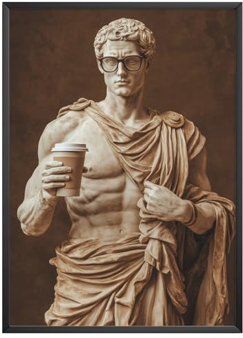 MJ-GRAPHICS® Poster Kaffee Bild David Griechische Skulptur Pop-Art Fine-Art Wandbild Dekoration Küche Wohnzimmer Büro Mood Poster Retro Modern Bild Vintage Stil – A2-Format, ohne Rahmen