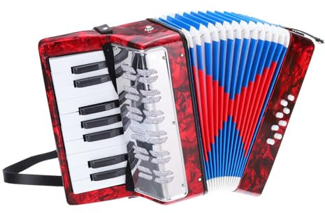 QUARKZMAN Akkordeon, 17 Tasten 8 Bassknopf Ziehharmonika Mini Musikinstrument Leicht für Erwachsene Anfänger Bildung, Rot
