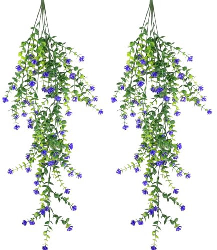 milaosk 2 Piezas Planta Artificial Colgante con Flores Violeta Plantas Colgantes Artificiales Exterior y Interior Plástico Fake Plants Decorativas para Balcón Jardín
