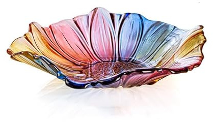 XYUERU Fruit Plate Fruit Bowls Glass Flower-Shaped Colorful Coffee Table Crystal Decorative Storage Creative Plate Basket for Bread Kitchen Living Room Dining Table(Multi-colored)