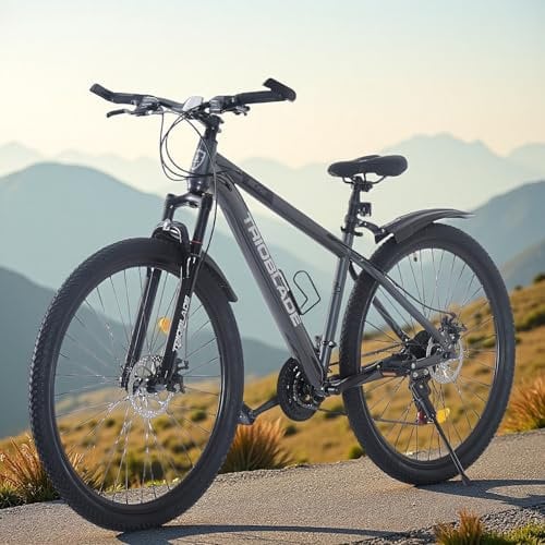 BSTSEL 24/26/27.5/29 Inch Mountain Bike Aluminum Frame with Front Suspension Fork Mountain Bicycle 21 Speeds with Dual Disc-Brake Suitable for Over 18 Years (29 Inch Grey)