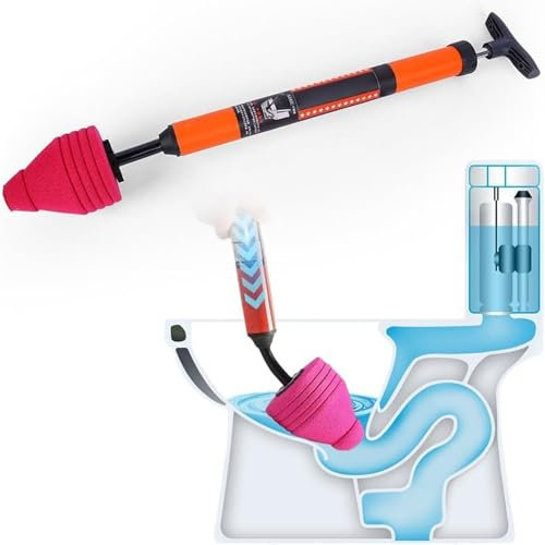 HoldOneLight Multi-Purpose Toilet Plunger & Unblocker, For Toilets, Bathtubs, Showers, Floors, Drains, and Pipes (Red)