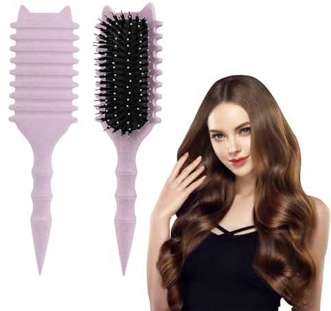 Frogetu Curl Hair Brush,Haarbürste Locken Styling,Lockenbürste,Wildschweinborsten Haarbürste,LockenbüRste Multifunktion,Bio Ohne Ziepen,Massieren und Entwirren (Lila)