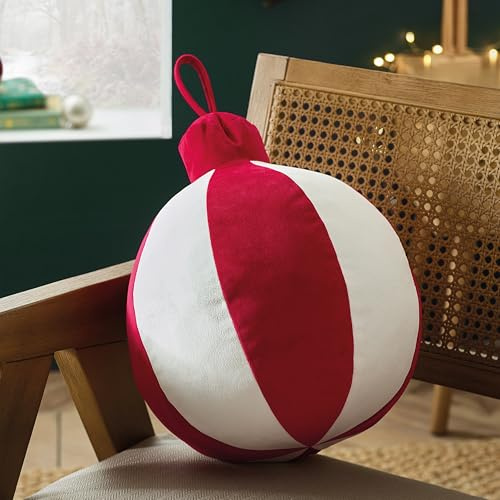 Catherine Lansfield Christmas Bauble 3D Shaped Cushion White/Red