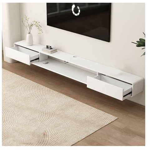 Meuble TV Minimaliste Flottant pour Salon avec tiroir et Porte de Rangement Convient à de Nombreuses Tailles de Meubles TV(Blanc,240cm(94.4in))