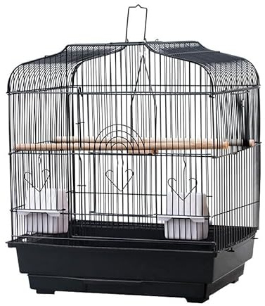 Vogelkäfig aus Metall 46 * 36 * 52cm, Käfig für Kanarienvögel mit Sitzenstangen & Futternäpfe & Abnehmbares Schubladenblatt & Schaukeln, Wellensittichkäfig Papageienkäfig, Schwarz