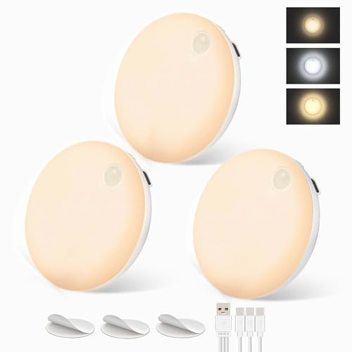 innolife Dimmable Motion Sensor Lights Indoor, 2-Color Adjustable 43 LEDs Super Bright Wireless Rechargeable Night Lights, Magnetic Stick-on Wall Lights for Stairs, Closets,Wardrobe (6000K,3 Pack)