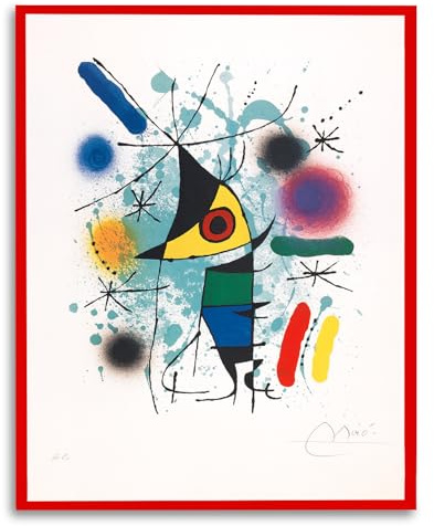 Miro Kunstdruck Der singende Fisch 50x70 cm Karton Wandbild mit kräftigen Farben inkl. Rahmen Texas in Rot aufhängfertig Made in Germany