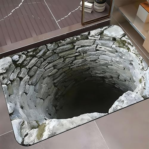 3D-Teppich mit optischer Täuschung – Teppich, der wie ein Loch im Boden aussieht, zum Testen und Spielen mit Hund oder Katze, rutschfester 3D-Teppich für Tür, Eingang, Badezimmer, Spielzimmer