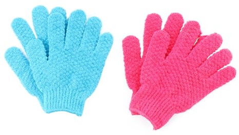 Peelinghandschuhe 4 Stück aus Polyester für Körper und Dusche | Tiefenreinigung, Entfernung Abgestorbener Hautschüppchen, Zwei Paare, Leicht zu Reinigen, für Bad und Pflege