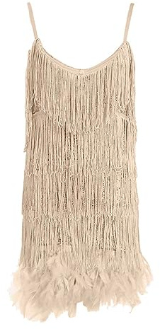 NaLatia Vestito di Piume di Paillettes con Nappe Abito Corto Sexy con Paillettes Senza Maniche da Donna Abito Corto Aderente con Frange Scintillanti da Donna