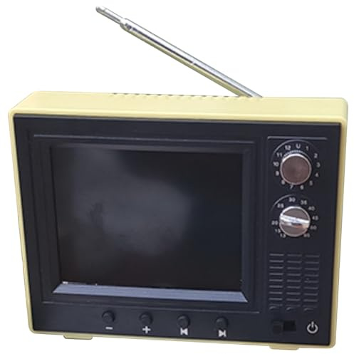 TV para casa de muñecas con Pantalla LCD - Mini Vintage Recargable por USB a Escala 1:12, Muebles con Antena de 180°, Amarillo