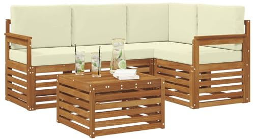 vidaXL Sofagarnituren 5 pcs Natur und Creme Massivholz Akazie, Moderne Gartensofa-Gruppe, stylische Möbel, gemütliche Lounge, Akazie und Holz für die Terrasse