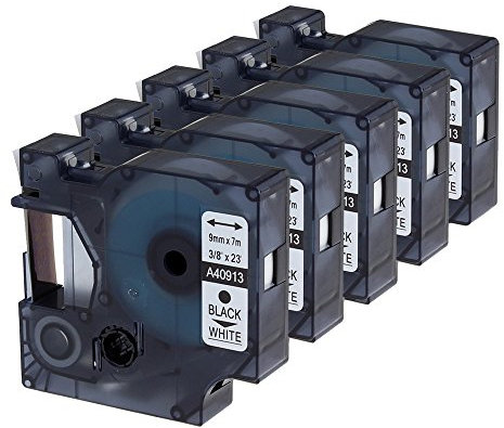 5x Oozmas kompatibel mit Dymo Etikettenband d1 9mm x 7m Weiß Beschriftungsband als Ersatz für Dymo 40913 s0720680, kompatibel mit LabelManager 160 210D 260P 280 360D 420P Beschriftungsgerät
