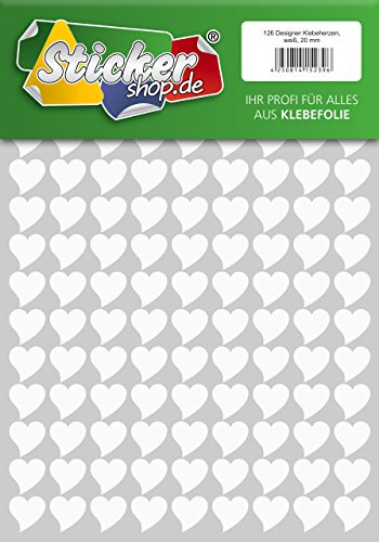 Designer Klebeherzen, aus PVC Folie, wetterfest, Herz Sticker Aufkleber (20 mm, weiß)