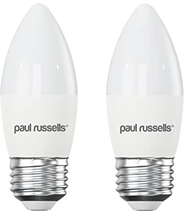 paul russells LED Light Edison Screw E27, 60watt Equivalent, 6.5W 806LM LED Bulbs, 4000K Natural Cool White, Frosted C35 ES Candle Energy Saving Non-Dimmable Chandelier Lightbulbs, 2 Pack