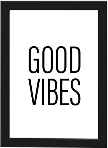 PICSonPAPER Poster DIN A4 Good Vibes, gerahmt mit schwarzem Bilderrahmen, Geschenk, Geschenkidee, Geburtstagsgeschenk, Poster mit Rahmen (Good Vibes)