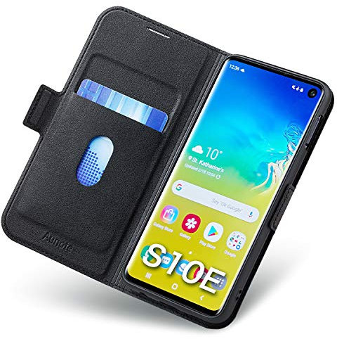 Aunote Samsung S10E Hülle, Samsung Galaxy S10E Handyhülle, Samsung S10E Schutzhülle, Samsung S10E Tasche, Samsung S10E Klapphülle, Etui Flip Smartphone Handy Cover Case klappbar. Schwarz