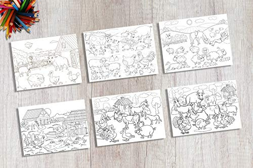 Tischsets I Platzsets - Malvorlagen für Kinder 'Bauernhof-Set zum Ausmalen' - 12 Stück in hochwertiger Aufbewahrungsmappe