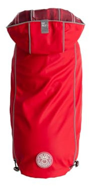GF Pet Reversible ElastoFit Raincoat - Regenjacke- wasserdichte Hundebekleidung- Größe 2XS Hundemantel Rückenlänge 23cm- Rot