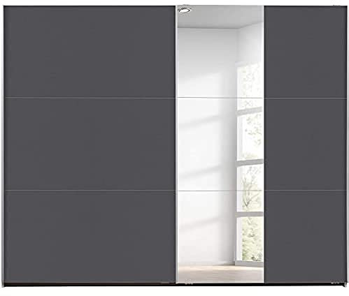 Rauch Möbel Santiago Armoire à portes coulissantes en gris-métallique avec miroir, 2 portes, incl. lot d'accessoires Basic 3 tringle à habits, 3 étagères, LxHxP 261x210x59 cm