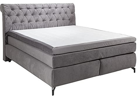 Riess Ambiente Elegantes Boxspringbett Verona 180x200cm grau Samt inkl. Matratze und Topper Bett Polsterbett