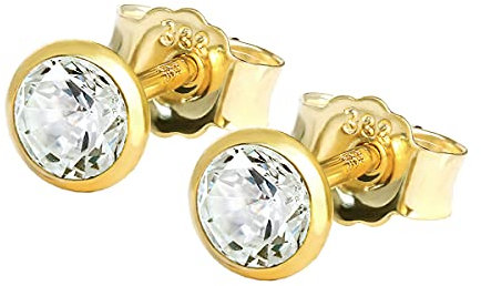 NKlaus Paar Ohrstecker Gold 333 – Ohrringe mit Zirkonia – Gold Schmuck Damen, Herren & Mädchen – Gelbgold - 8 Karat 4,0mm Weiß 1762