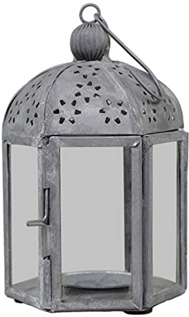 Chic Antique - Sechseckige Laterne mit antikem Zink-Farbmuster.