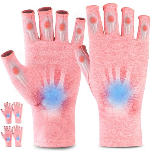 AovYoo 2 Pairs Fingerless Arhritis Compression Gloves Raynauds Gloves Rheumatoid Osteoarthritis Wrist Supports -Hand Pain Relief (M, Pink)
