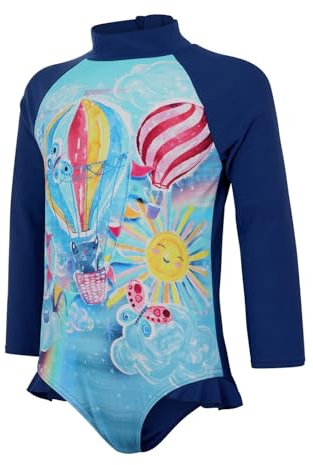 Speedo Infant Girl's Long Sleeve Printed Sun Protection Rash Top, Harmony Blue/Spearmint/Azure Blue/Pink Splash/Radiant Yellow, 5 Years
