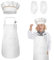 TSHAOUN Delantal Infantil Delantal para Niños + Gorro + Mangas De Cocinero Delantal Ajustable con 2 Bolsillos Disfraz Cocinero Niño para 5-12 Años Chico Chica Pintura y Hornear Cocinar (L, Blanco)