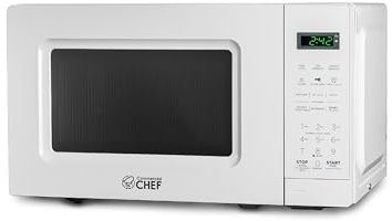 COMMERCIAL CHEF Microondas pequeño de 0.7 pies cúbicos para encimera con visualización digital, microondas blanco con 10 niveles de potencia, excelente microondas portátil con práctico botón pulsador