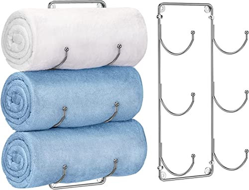Mutool Towel Rack for Bathroom, Wall Mounted Towel Storage, Bath Hanging Towel Holder, Metal Wine Rack Towel Rail for Shower Towels Hand Towel, Set of 2 (Silver) (HYROHHG-001)