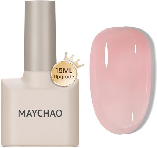 MAYCHAO Jelly Gel Nail Polish -15ML Nude Pink Jelly Gel Polish Soak Off UV LED Transparent Pink Nail Polish for DIY Manicure Home Salon Nail Art
