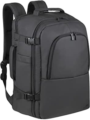 Rivacase Eco Laptop Rucksack - wasserdichter moderner Tagesrucksack aus recyceltem Kunststoff - für Männer und Frauen, Urban Backpack für Business, Reisen, Sport, Uni, Schule – Schwarz