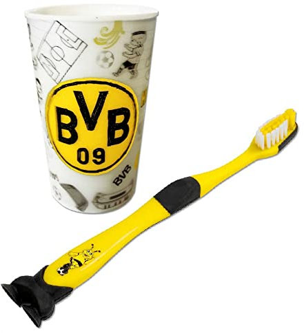 Borussia Dortmund Kinder Zahnpflege Set - Kritzel - EMMA-Zahnbürste + Zahnputzbecher Kritzel