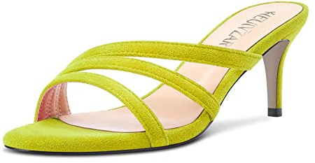 HEUIVZAR Mujer Medio Aguja Heel Abierta Punta Sandalias Slip-on Fiesta Cute 6.5 CM Heels