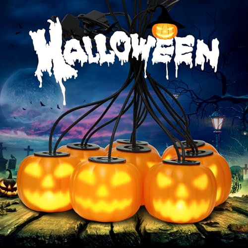 Halloween LED Lichterkette, Kürbis LED Lichterkette 8 LED Halloween Lichterketten Batterie Kürbis Lichterkette Kürbis Lichter Halloween Pumpkin Halloween Weihnachtensfeiertag Party