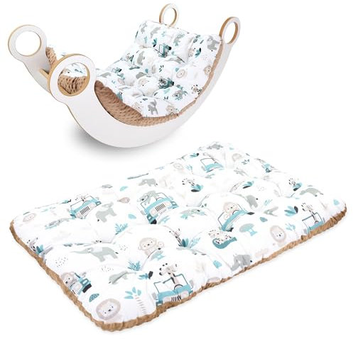 Krabbeldecke für Baby Kissen für Kletterbogen 70x110 cm - Bodenkissen Kinder Matte für Montessori Spielbogen Wippe Kletter Bogen Polster Spieldecke für Kinderzimmer Oeko-Tex Safari mit Braun