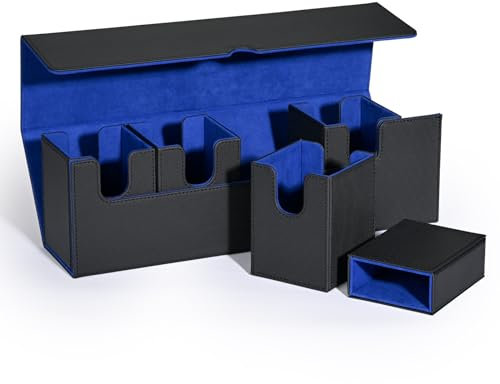 UAONO Sammelkarten Box mit Würfelablage für MTG,Premium-Kartenbox mit starkem Magnet zur Aufbewahrung für Magic Commander TCG CCG Karten (Schwarz&blau,5 in 1)
