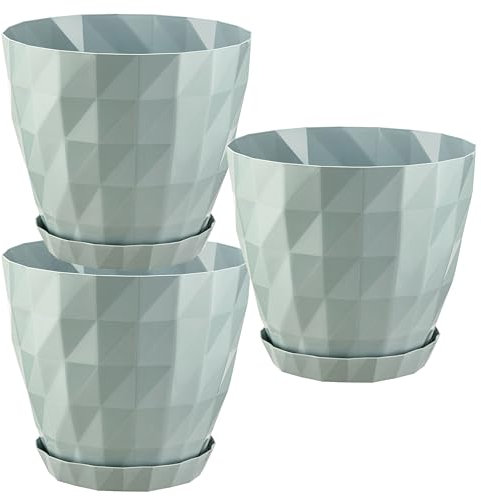 SOUK ONE 3er Set Blumentopf Kristall Pflanzentopf (Ø 13,5 cm, Blau)