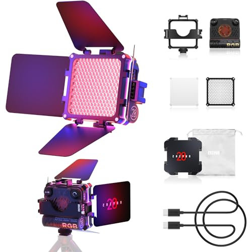 ZHIYUN FIVERAY M20C Combo Luce video RGB da 20W per le riprese con rete mesh Bluetooth, Illuminamento di picco 1950Lux, 2500K-10000K, Sistema di raffreddamento DynaVort MARK II(Pacchetto combo)