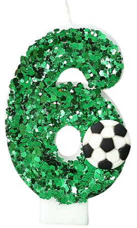 Bekecidi Fußball und grüne Pailletten Kuchenkerzen: Hohe grüne digitale Kuchenkerzen für unvergessliche Feierlichkeiten