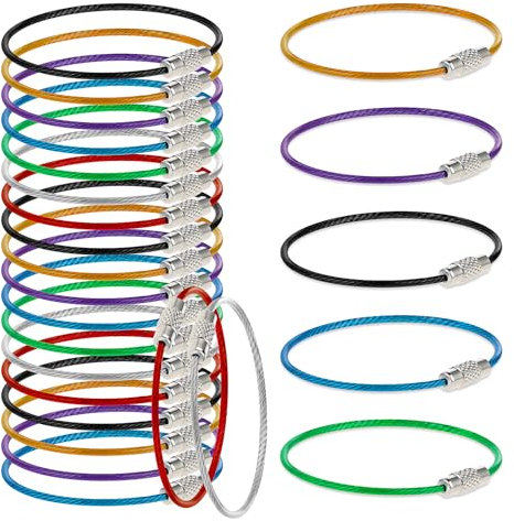 Amabro 21PCS Stainless Steel Wire Ring, Loops Wire Keychain Cable Key Rings Coated Cable Loop Rings for Hanging Keyrings Luggage Tags ID Tags Keepers 2mm(Multicolor)