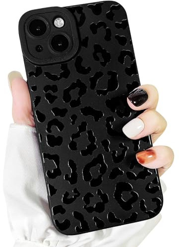 NITITOP Kompatibel mit iPhone 13 Hülle Niedliches Design mit Leopardenmuster für Damen und Mädchen Weiches Silikon Stoßfestes Etui in Schwarz Hülle - Leopardenmuster
