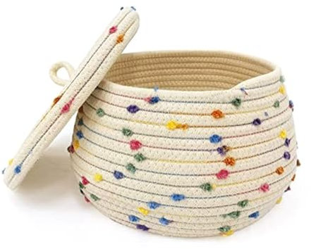 Feriany panier en corde avec couvercle - panier de rangement rond tissé avec couvercle pour l'organisation