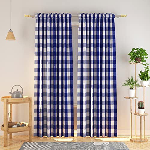 Buffalo Check Curtains 274,3 cm Long Farmhouse Living Room Divider Bedroom Gingham Plaid Window Curtain Panels Sliding Glass Door Drapes 2 Panels Rod Pocket Window Treatment Set Navy Blue & White