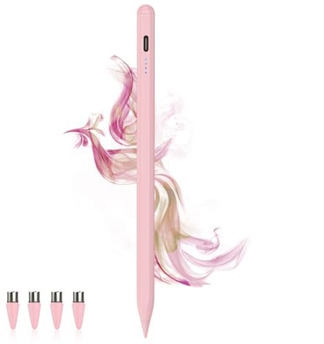 Stylus Pens for Touch Screens Power-Display Tablet Pen POM Tip Magnetic Rechargeable Pen for iPad Compatible with iPhone/iPad/Samsung/Lenovo/and Other iOS/Android smartphone and Tablet Devices (Pink)